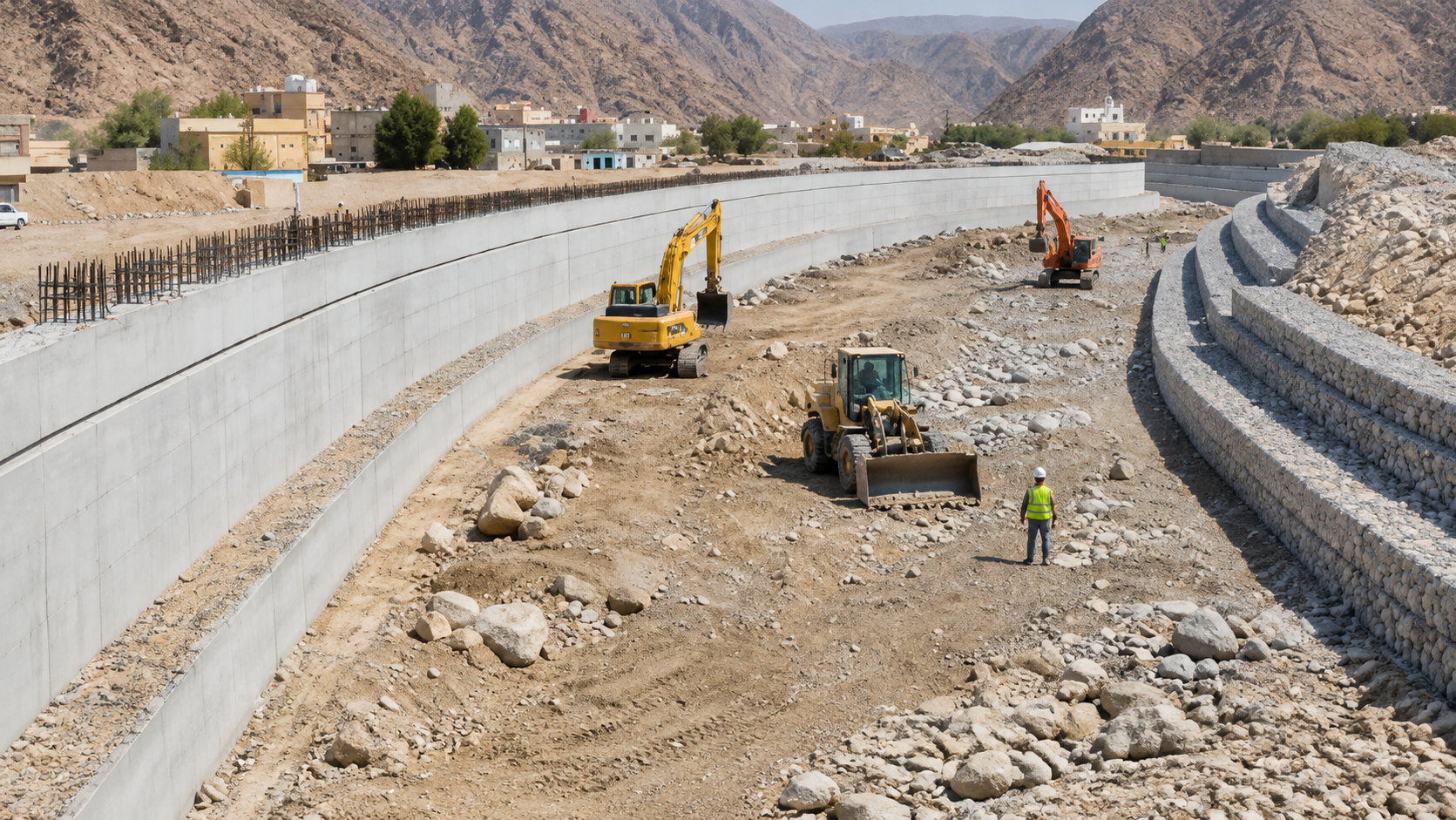NDC flood protection construction project in Al Lith Saudi Arabia with reinforced concrete works